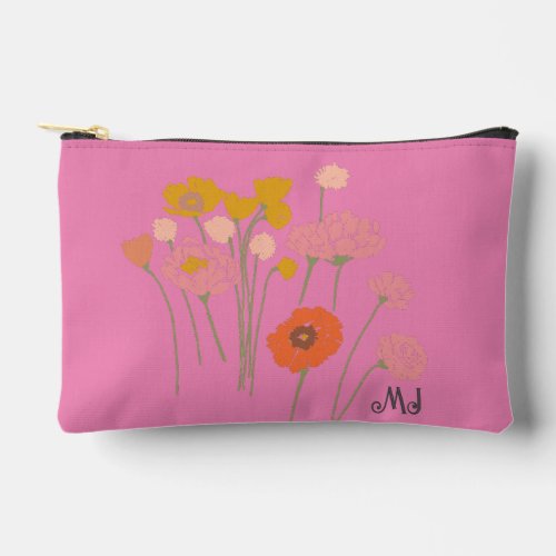 Modern Art Happy Colorful Wildflowers Initials Accessory Pouch