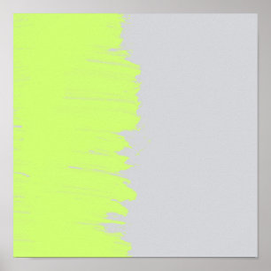 Modern art lime green gray paint brushstrokes poster