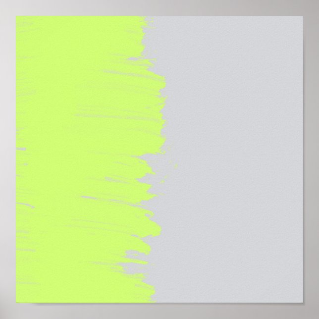 Modern art lime green gray paint brushstrokes poster (Front)
