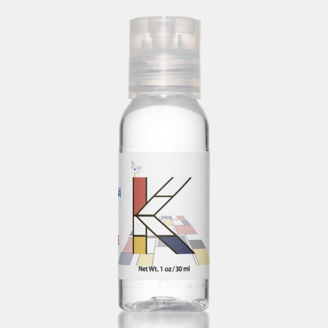 Modern Art Monogram And Cute Bird - Letter "K" Hand Sanitizer (Front)