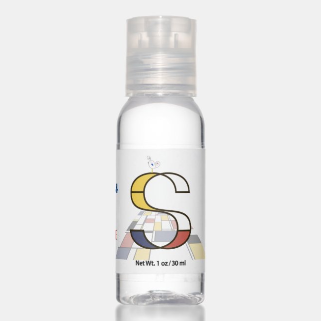 Modern Art Monogram And Cute Bird - Letter "S" Hand Sanitizer (Front)
