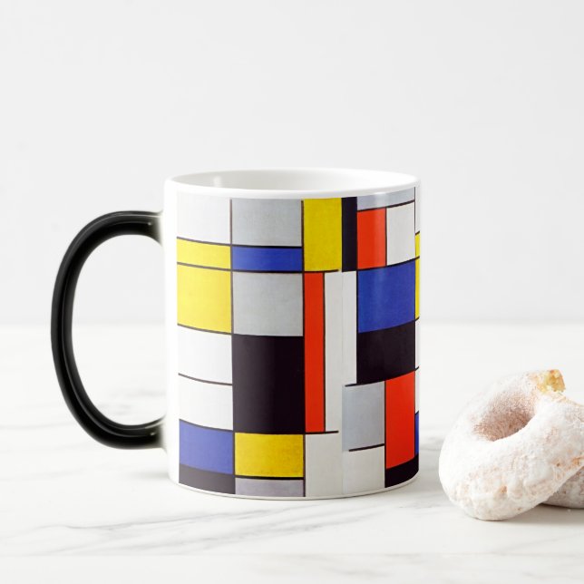 Modern Art Mug - Piet Mondrian's Retro Harmony (With Donut)