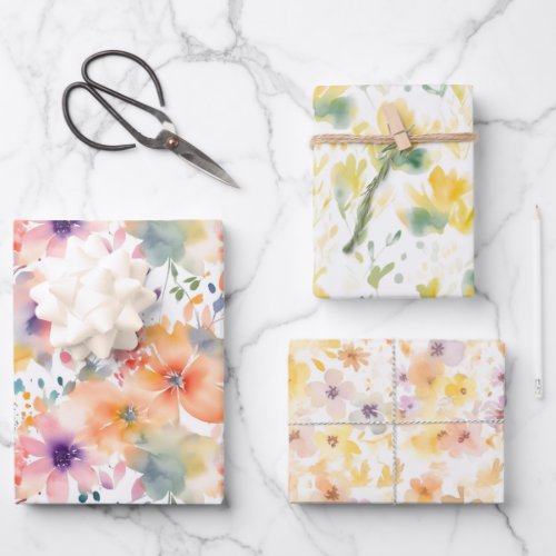 Modern Art Multi_color Floral  Wrapping Paper Sheets