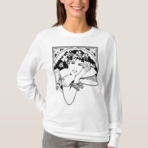 Modern Art nouveau style shamrock girl pop art T_Shirt