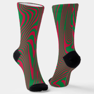 Modern Art Op-Art MCM Green Red Christmas Socks