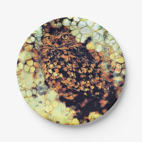 Modern Art Owl Abstract Art Painting Paper Plate