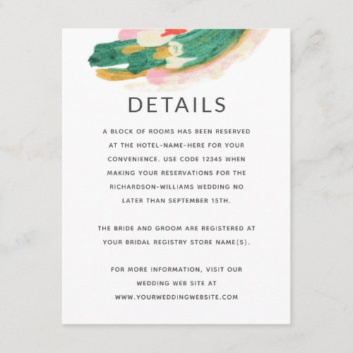 Modern Art Painted Abstract Wedding Info _ Details Enclosure Card