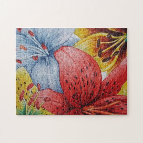 modern art painting of colorful lily flowers jigsaw puzzle