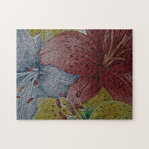 modern art painting of colorful lily flowers jigsaw puzzle