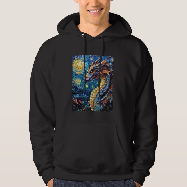 Modern Art Painting Van Gogh Starry Night Dragon Hoodie (Front)