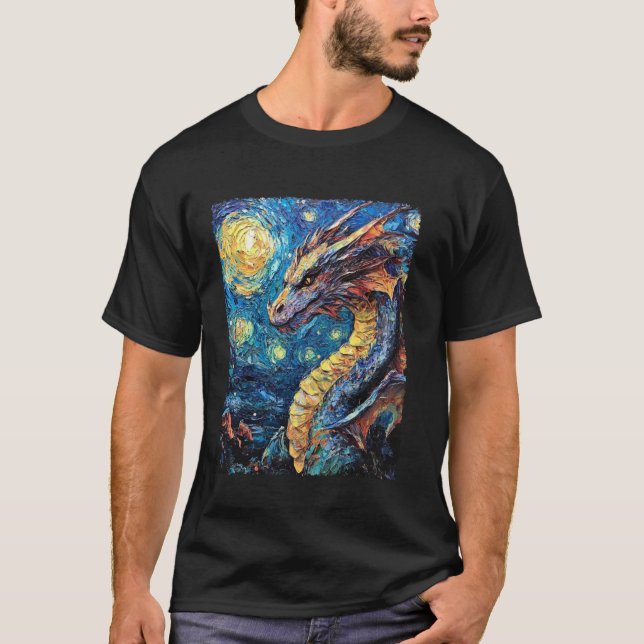 Modern Art Painting Van Gogh Starry Night Dragon T-Shirt (Front)