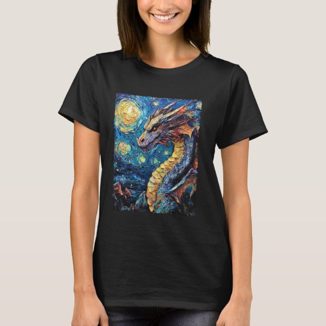 Modern Art Painting Van Gogh Starry Night Dragon T-Shirt (Front)