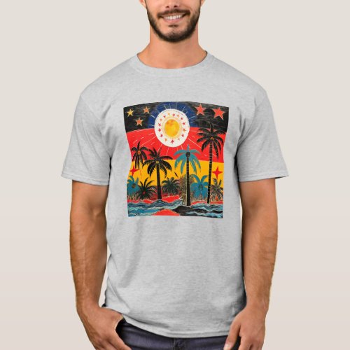 Modern Art Palm Tree  Sun T_Shirt Radiate Vibes