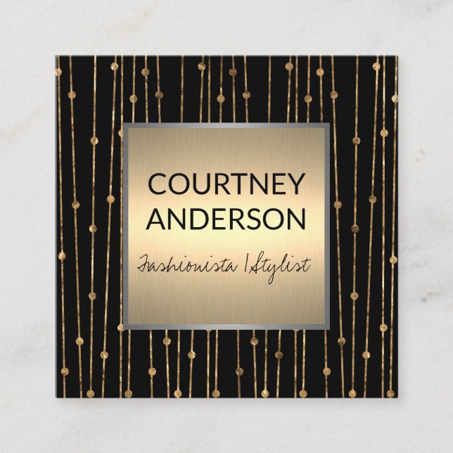 Modern Art | Pattern Gold Line Work Square Business Card (Front)