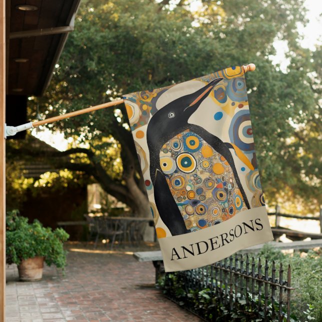 Modern Art Penguin  House Flag (In SItu)