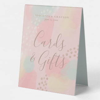 Modern Art Pink Pastel Wedding Cards & Gifts Table Tent