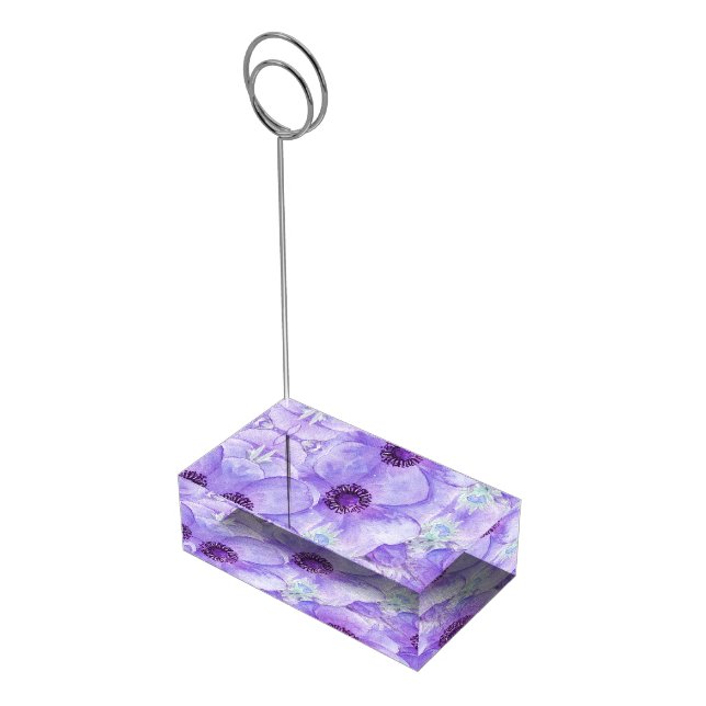 Modern art purple anemone table number stands (Corner)