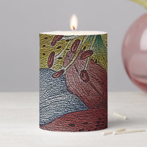 modern art red yellow blue flower contempory pillar candle