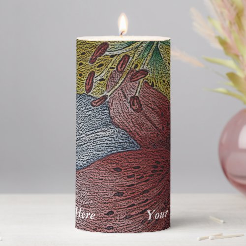 modern art red yellow blue flowers contempory  pillar candle