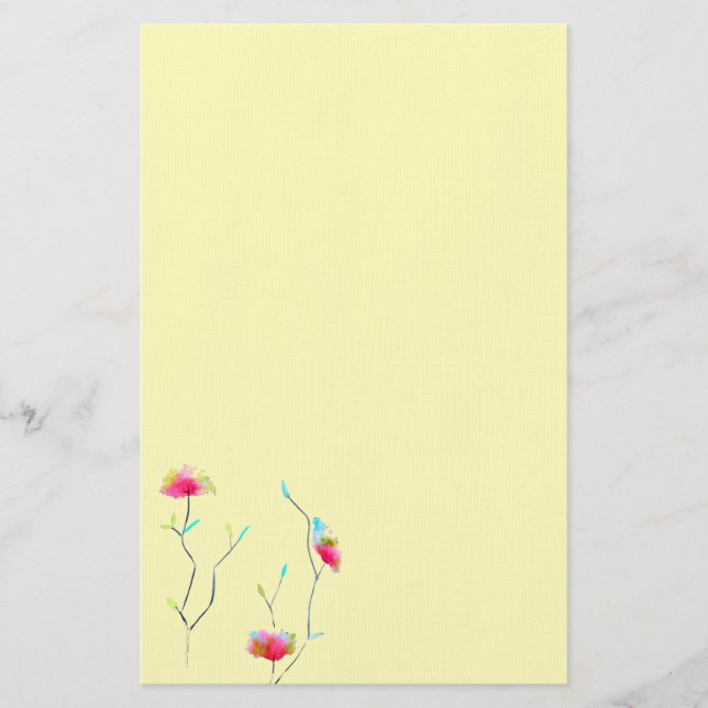 Modern art simple floral pink stationery (Front)
