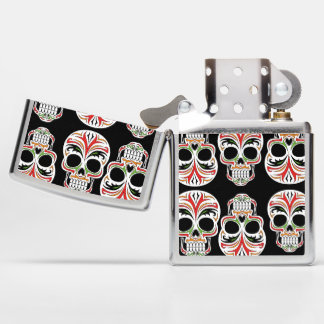 Modern art skull painting in multicolor Black Zippo Lighter
