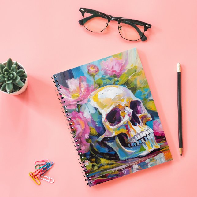 Modern Art Still Life Abstract Skull and Flowers Notebook (Creator Uploaded)