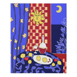 Modern Art Still Life with Lemons and Wine  Faux Canvas Print