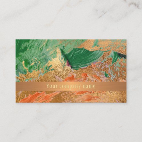 Modern art strokes copper gold green company name  business card