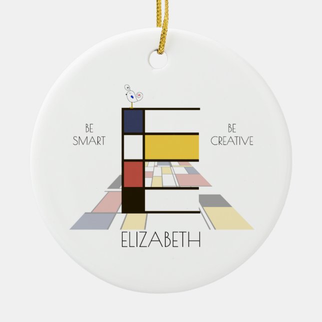 Modern Art Style Monogram. Letter E Ceramic Ornament (Front)