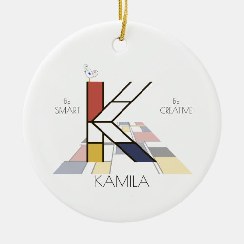  Modern Art Style Monogram Letter K Ceramic Ornament