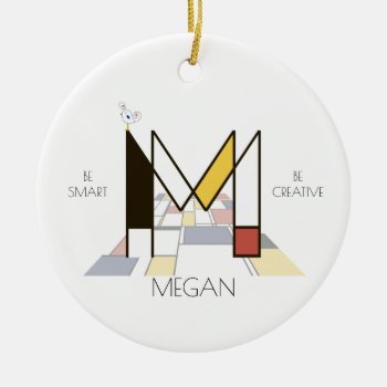 Modern Art Style Monogram. Letter M Ceramic Ornament by DigitalSolutions2u at Zazzle