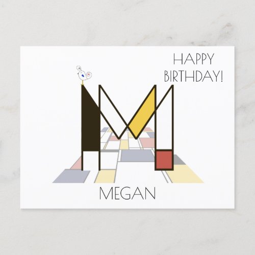 Modern Art Style Monogram Letter M Postcard