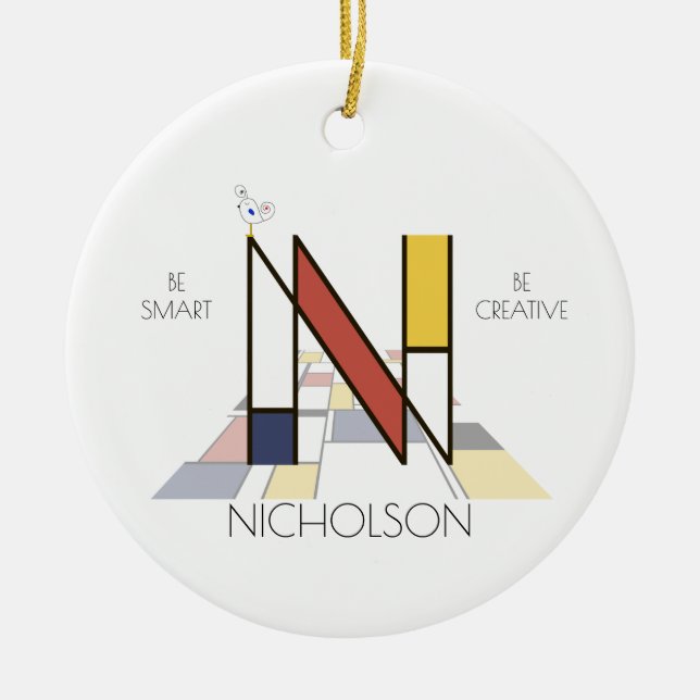 Modern Art Style Monogram. Letter N Ceramic Ornament (Front)