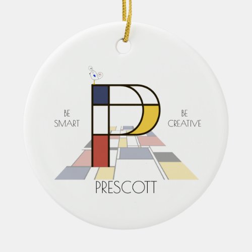 Modern Art Style Monogram Letter P Ceramic Ornament