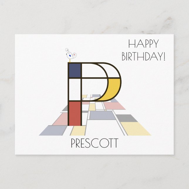 Modern Art Style Monogram. Letter P Postcard (Front)