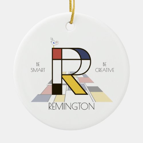 Modern Art Style Monogram Letter R Ceramic Ornament