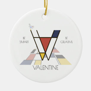 Modern Art Style Monogram. Letter V Ceramic Ornament