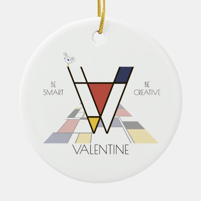 Modern Art Style Monogram. Letter V Ceramic Ornament (Front)