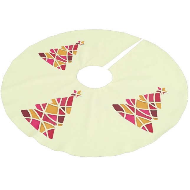 Modern Art Stylish red and gold Christmas Tree Brushed Polyester Tree Skirt (Angled)