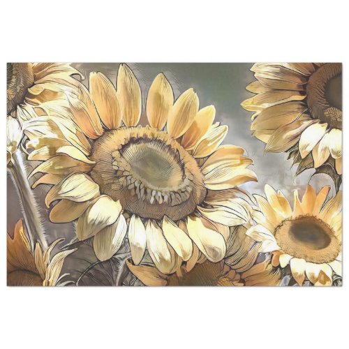 Modern Art Sunflowers On Field Collection Tissue Paper