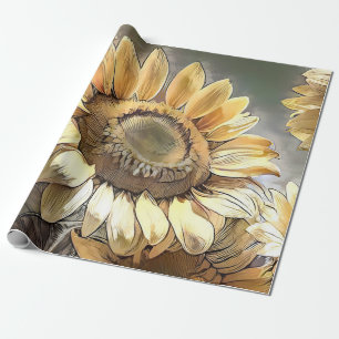 Modern Art Sunflowers On Field Collection Wrapping Paper