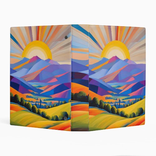 Modern Art Sunrise Over Hills With Trees Mini Binder