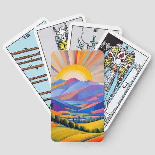 Modern Art Sunrise Over Hills With Trees Tarot Cards