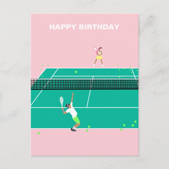Modern Art Tennis Match Player Happy Birthday Postcard (Front)