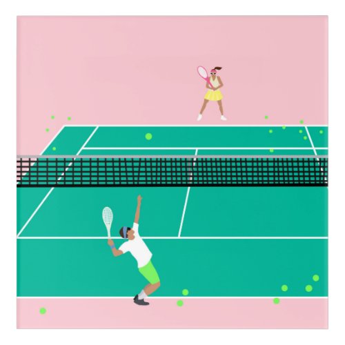 Modern Art Tennis Match Player Pink Green   