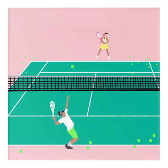 Modern Art Tennis Match Player Pink Green    (Front)