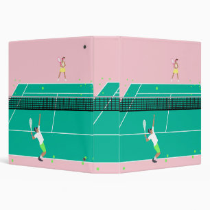 Modern Art Tennis Match Player Pink Green 3 Ring Binder