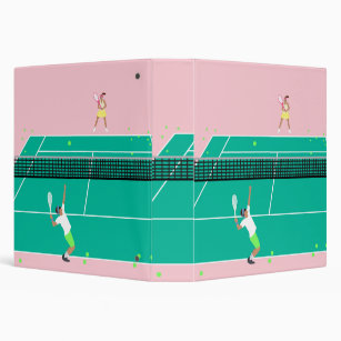 Modern Art Tennis Match Player Pink Green 3 Ring Binder