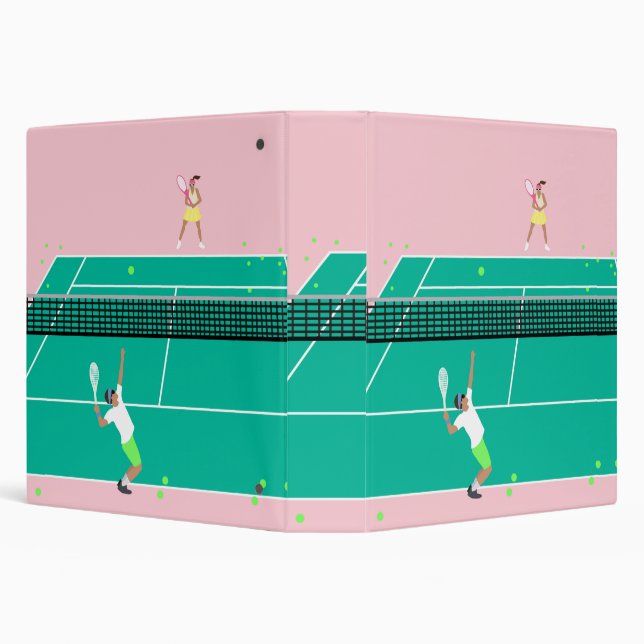 Modern Art Tennis Match Player Pink Green 3 Ring Binder (Background)