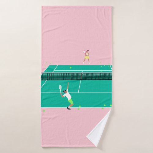 Modern Art Tennis Match Player Pink Green  Bath Towel